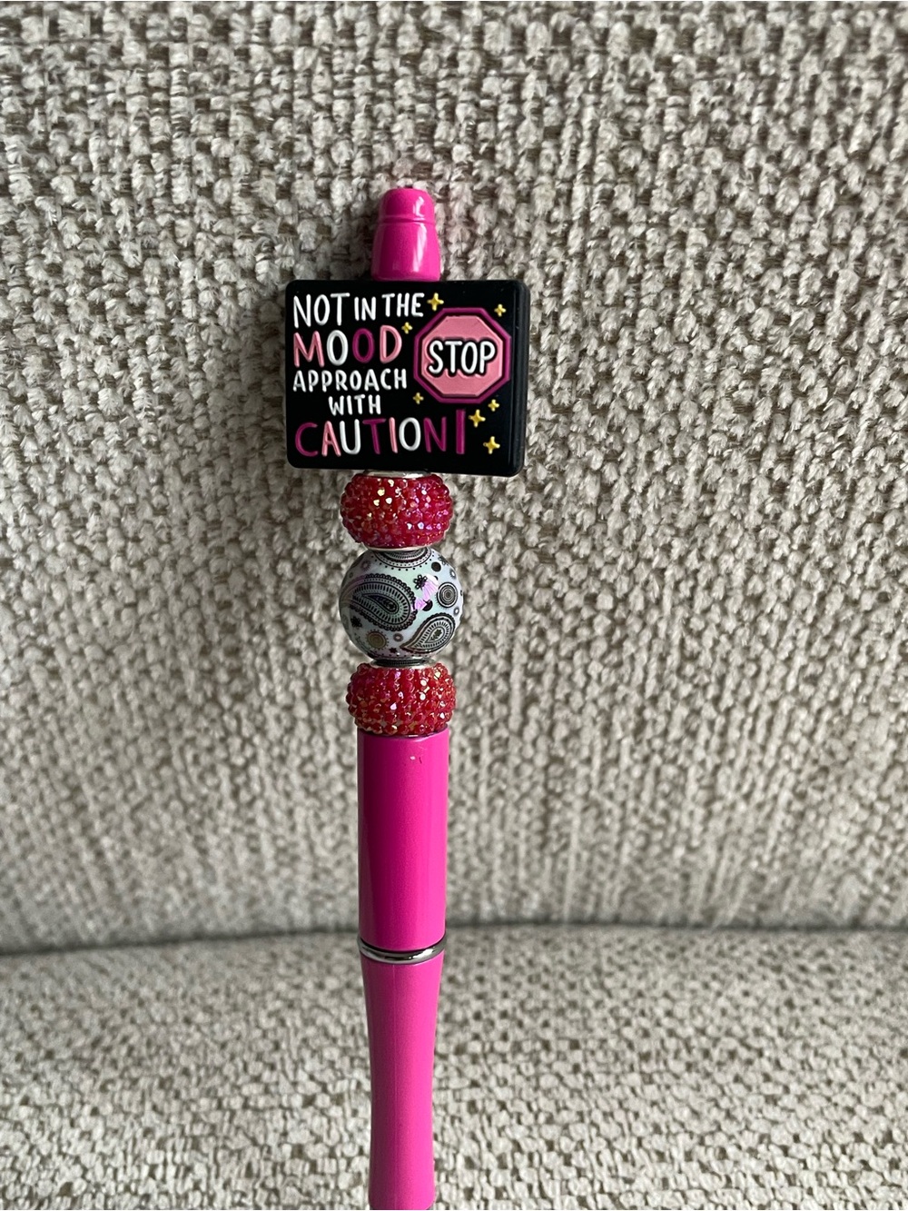 Pink Decorative Beaded Ballpoint Pen - Not In The Mood Design